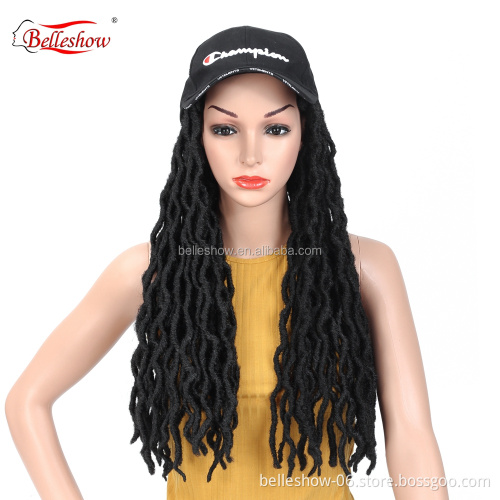 Hot sell 18inch synthetic ombre dreadlock hair braid golden locs curly Africa Twist Goddess faux locs black basketball cap wig